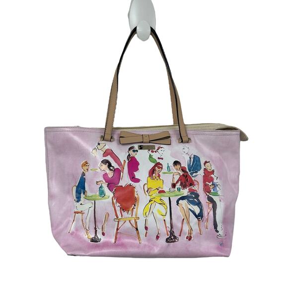 Kate Spade Pink Multi Ooh La La Bruno Cafe Francis Double Handle Tote AS IS - Picture 1 of 11